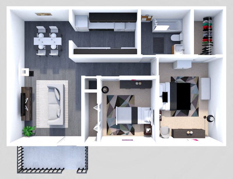 B1 2 BEDROOM 1 BATH floor plan